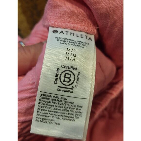 Athleta Pants Women's Medium Tall Pink Retreat Linen High Rise Wide Leg - Picture 6 of 7